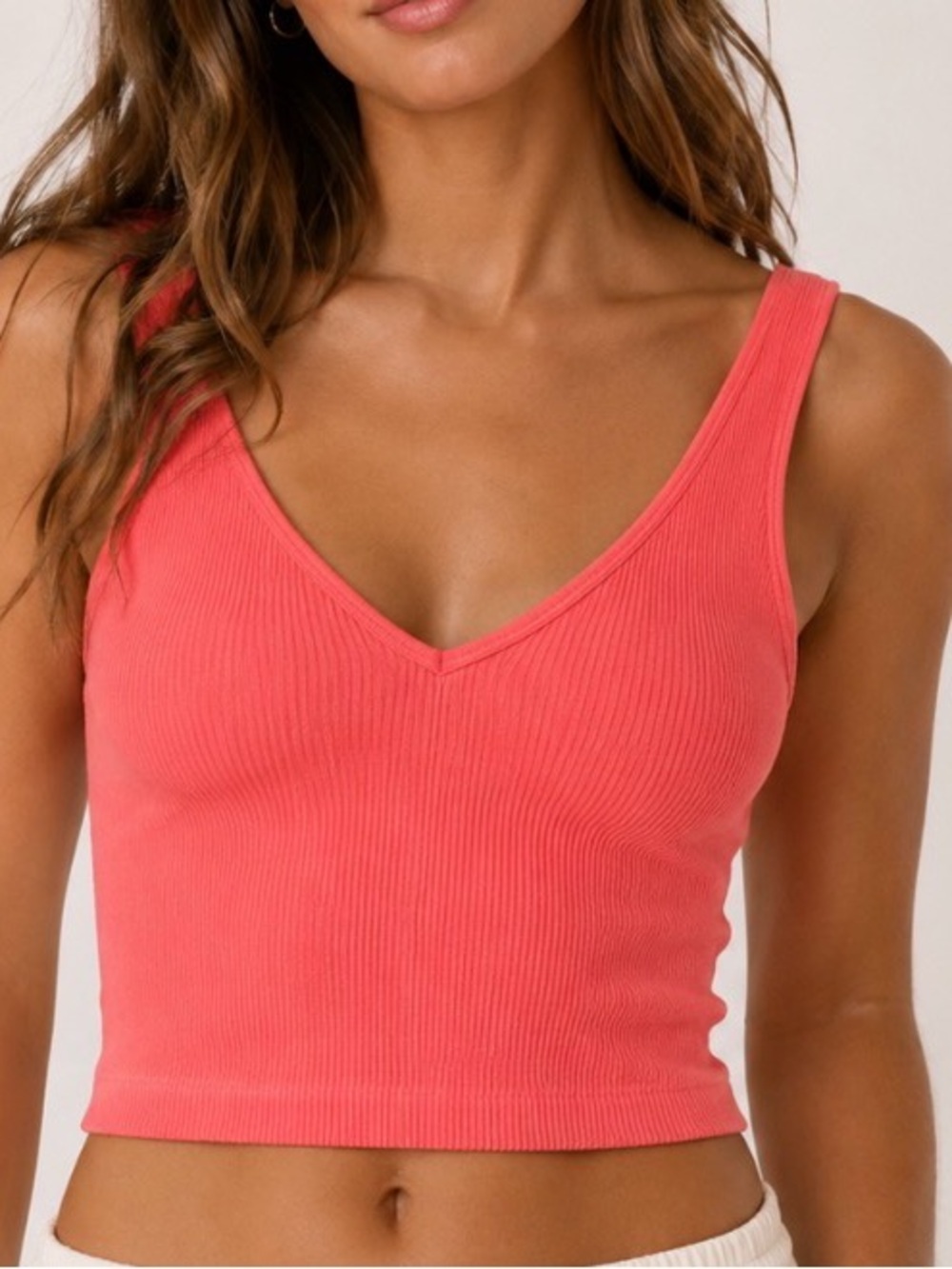 Aeropostale buttery soft Ribbed V‑Neck Cropped Tank Top - Coral Pink SZ XL